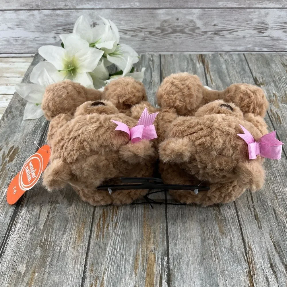 Baby Toddler Girls Plush Teddy Bear Slippers Shoes Size 7/8